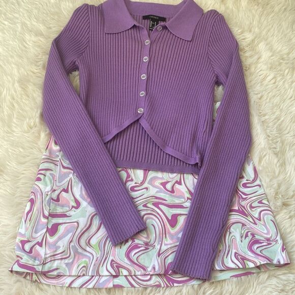 Forever 21 Purple Cropped Chunky Ribbed Cardigan - Picture 3 of 7